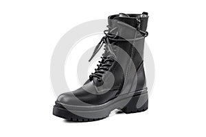 The Black leather boot isolated on white background