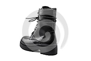 The Black leather boot isolated on white background