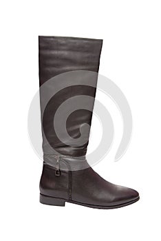 Black leather boot with zipper