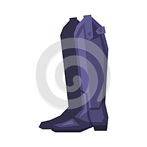 Black Leather Boots, Equestrian Sports Ammunition Vector Illustration