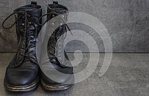 Black leather boots top view photo