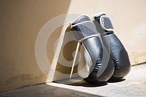 Black leather boxing gloves