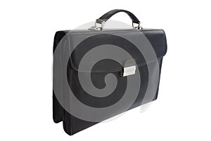 Black leather briefcase isolated on white