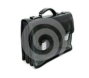 Black leather briefcase isolated on the white background