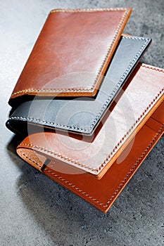 Black leather cardholder on a