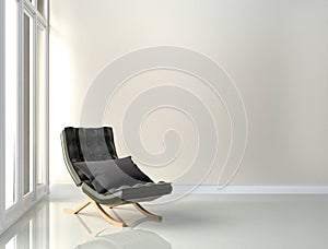 Black Leather Chair - Room interior on white wall background. 3D rendering