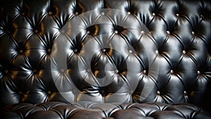 Black Leather Chesterfield Tufted Texture, Close-Up