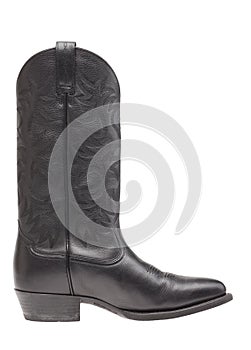 A black leather cowboy boot