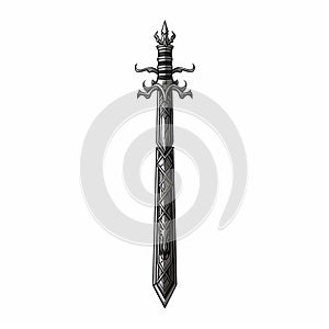 Black Leather Cross Sword Drawing - Algeapunk Style Concept Art