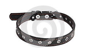 Black leather dog collar isolated on white