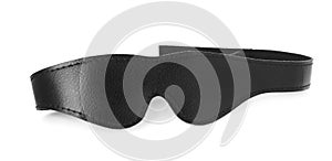 Black leather eye mask on white background. Accessory for sexual roleplay photo