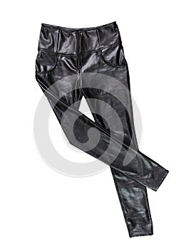 Black leather female pants isolated, leather leggings