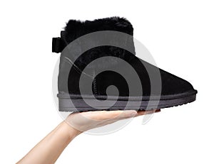 Black leather female shoes. Isolated on white