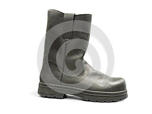 Black leather footware boot isolated in white