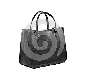 black leather handbag isolated on white