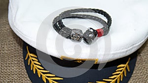 Black leather men bracelet