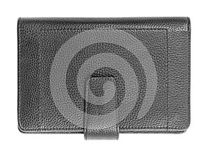 Black leather notebook isolated on white background