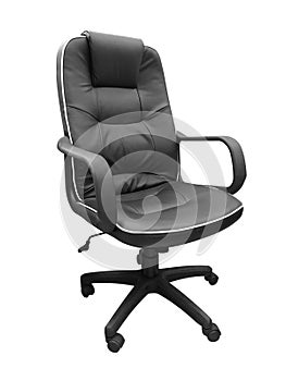 Black leather office chair isolated on white background