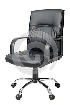 Black leather office chair isolated on white