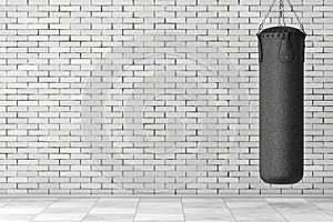 Black Leather Punching Bag for Boxing Training. 3d Rendering