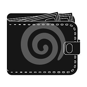 Black leather purse with money dollar. Taxi payment means. Taxi station single icon in black style vector symbol stock