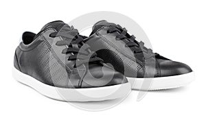 Black leather sneakers, stylish casual comfortable women shoes i