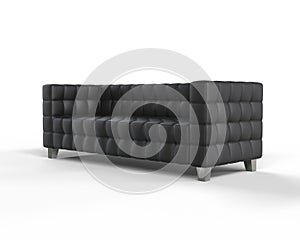 Black Leather Sofa on white background, rotated view.