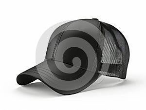 A black leather trucker cap mockup