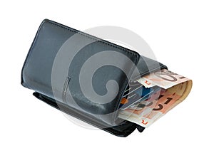 Black leather wallet with banknotes