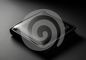 Black leather wallet on dark background