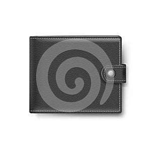 Black Leather Wallet Isolated on White Background