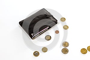 Black leather wallet and money euro