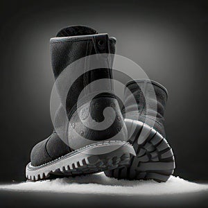 Black Leather Winter Boots with Dramatic Lighting