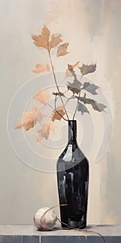 Black Leaves In A Vase: A Minimalistic Serenity In Tonal Palette