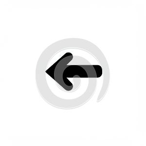 Black left-pointing arrow icon on a white background. The arrow has a solid, bold design