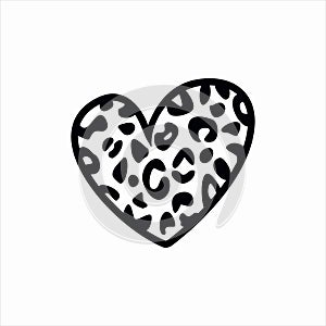 Black leopard amimal print heart on a white background. Vector illustration