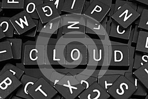 Black letter tiles spelling the word & x22;cloud& x22;
