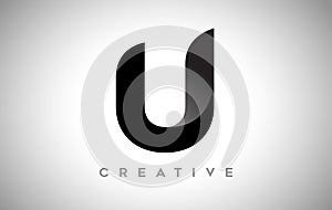 Black Letter U Logo Design with Minimalist Creative Look and soft Shaddow on Black background Vector