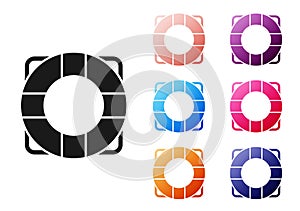 Black Lifebuoy icon isolated on white background. Lifebelt symbol. Set icons colorful. Vector