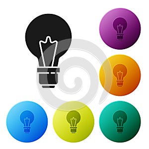 Black Light bulb with concept of idea icon isolated on white background. Energy and idea symbol. Inspiration concept