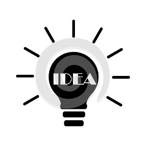 Black light bulb idea. Light bulb line icon. Solution, idea icon symbol vector graphic. Stock image