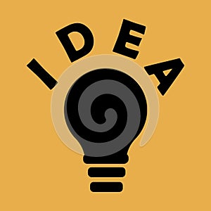 Black light bulb. Solution, idea icon. Black light bulb on a yellow background. Stock image