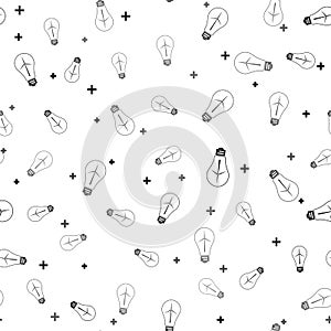 Black Light bulb with wind turbine as idea of eco friendly source of energy icon isolated seamless pattern on white