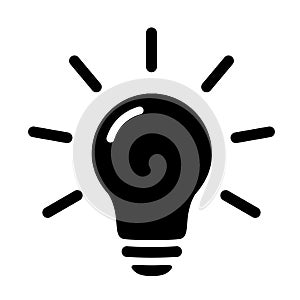 Black lightbulb icon in flat style. Lighting lamp