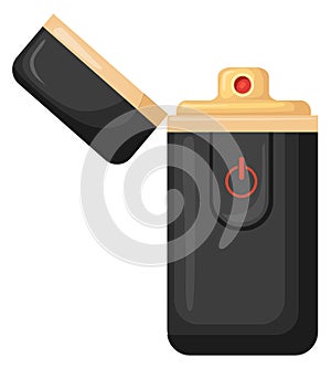 Black lighter cartoon icon. Plastic modern igniter