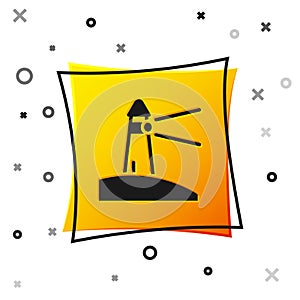 Black Lighthouse icon isolated on white background. Yellow square button. Vector
