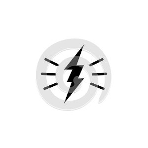 Black lightning bolt with rays. storm or thunder and lightning strike sign isolated on white. High electricity voltage