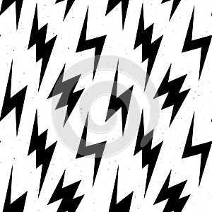 Black lightning bolts seamless pattern. Thunderbolts repeating background. Storm and lightning strikes ornament