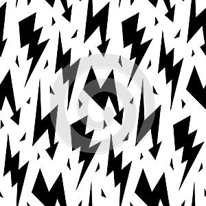 Black lightning bolts seamless pattern. Thunderbolts repeating background. Storm lightning strikes ornament wallpaper