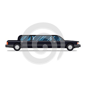 Black limo. limousine. Flat vector illustration. Isolate. Luxary vehicle. Side view